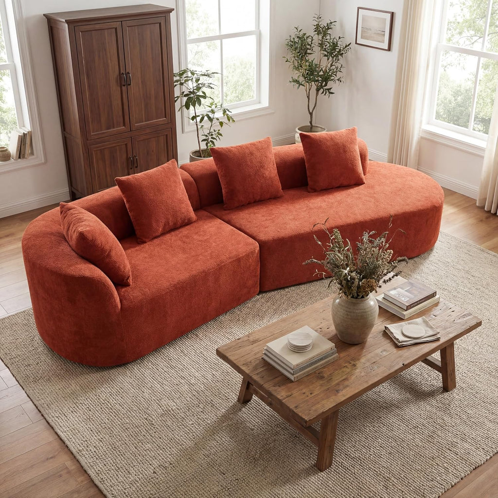 Christopher Knight Home Randa Upholstered Modern Sofa Couch, Boneless Cloud Sofa, Fully Assembled Long Sofa Chaise Lounge, Large Upholstered Couch, Orange