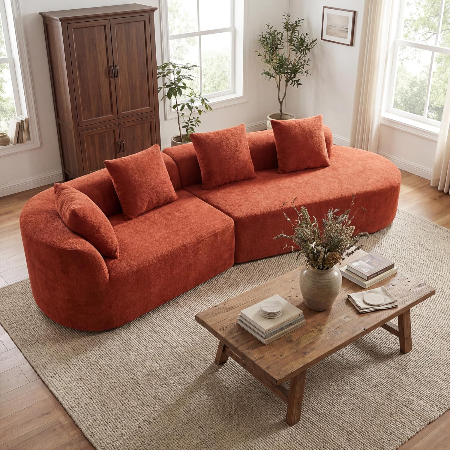 Christopher Knight Home Randa Upholstered Modern Sofa Couch, Boneless Cloud Sofa, Fully Assembled Long Sofa Chaise Lounge, Large Upholstered Couch, Orange