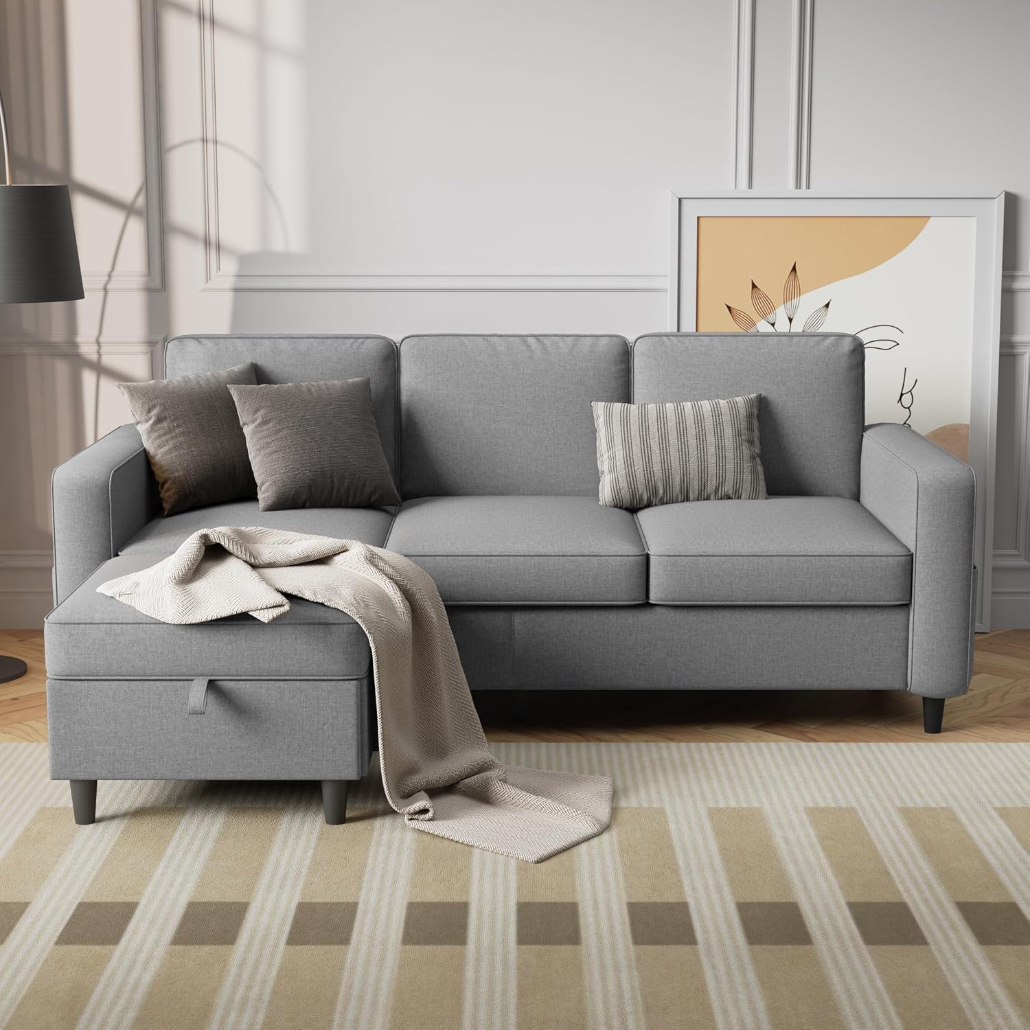78' Sectional Sofa Couches for Living Room, Convertible L Shaped Couch with Storage Ottoman, Deep Seat Pet-Friendly Linen Fabric Sofa Set for Small Space, Apartment, Dorm