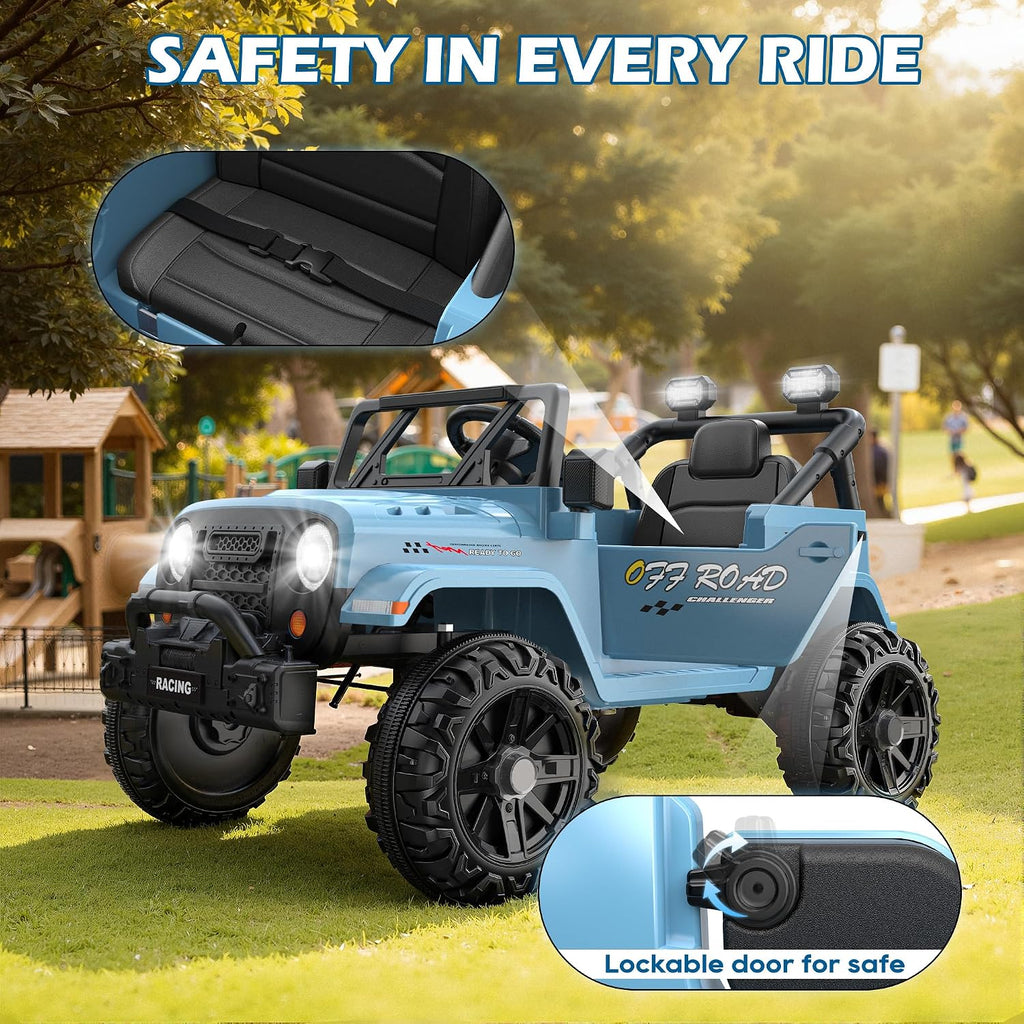 ARBELI 12V Ride On Truck Car with Remote Control, Kids Electric Vehicles with Bluetooth Music, Horn, 3 Speeds, 4 LED Lights, Soft Start, Ride on Toys for Toddler Boys & Girls (Blue)