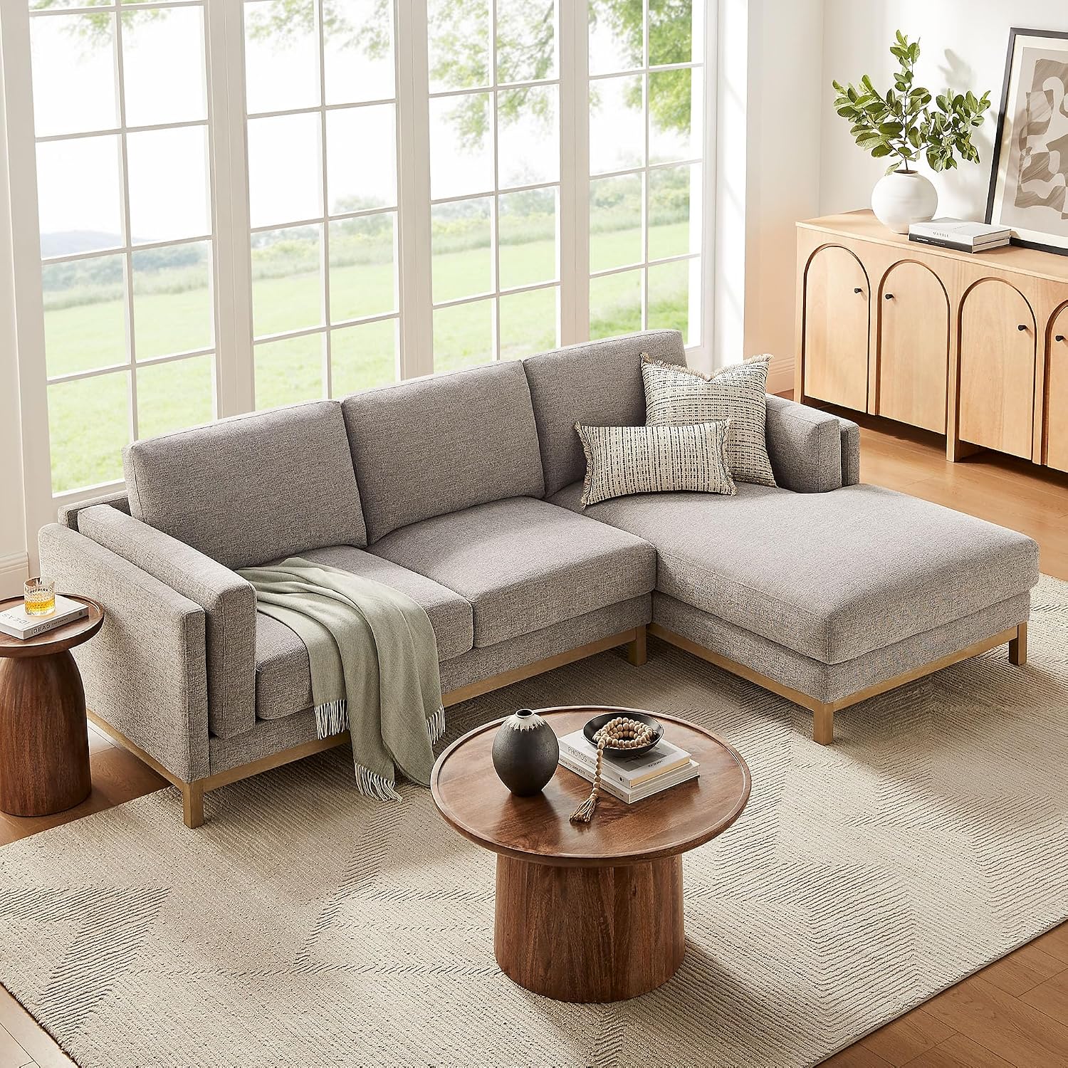 Modway Roscoe Right-Facing Sectional Sofa with Chaise in Pewter - 2-Piece Mélange Chenille Fabric Deep Seat Couch, L Shaped Modular for Living Room or Lounge