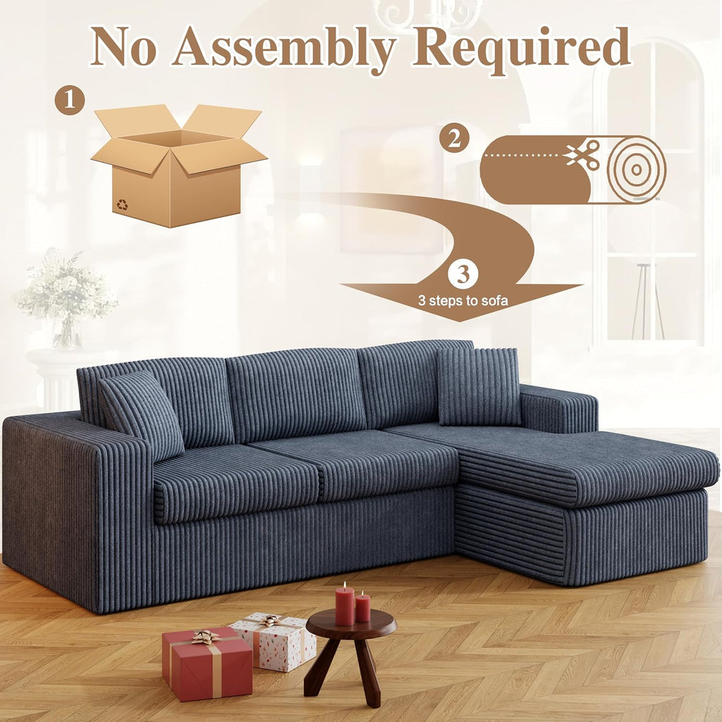 JAMFLY 105' Boneless Couches for Living Room Modular Sectional Sofa L-Shape Couch with Oversized Chaise, Cloud Couch Deep Seat Memory Foam Upholstered for Bedroom, Plush Corduroy Fabric, Drak Grey