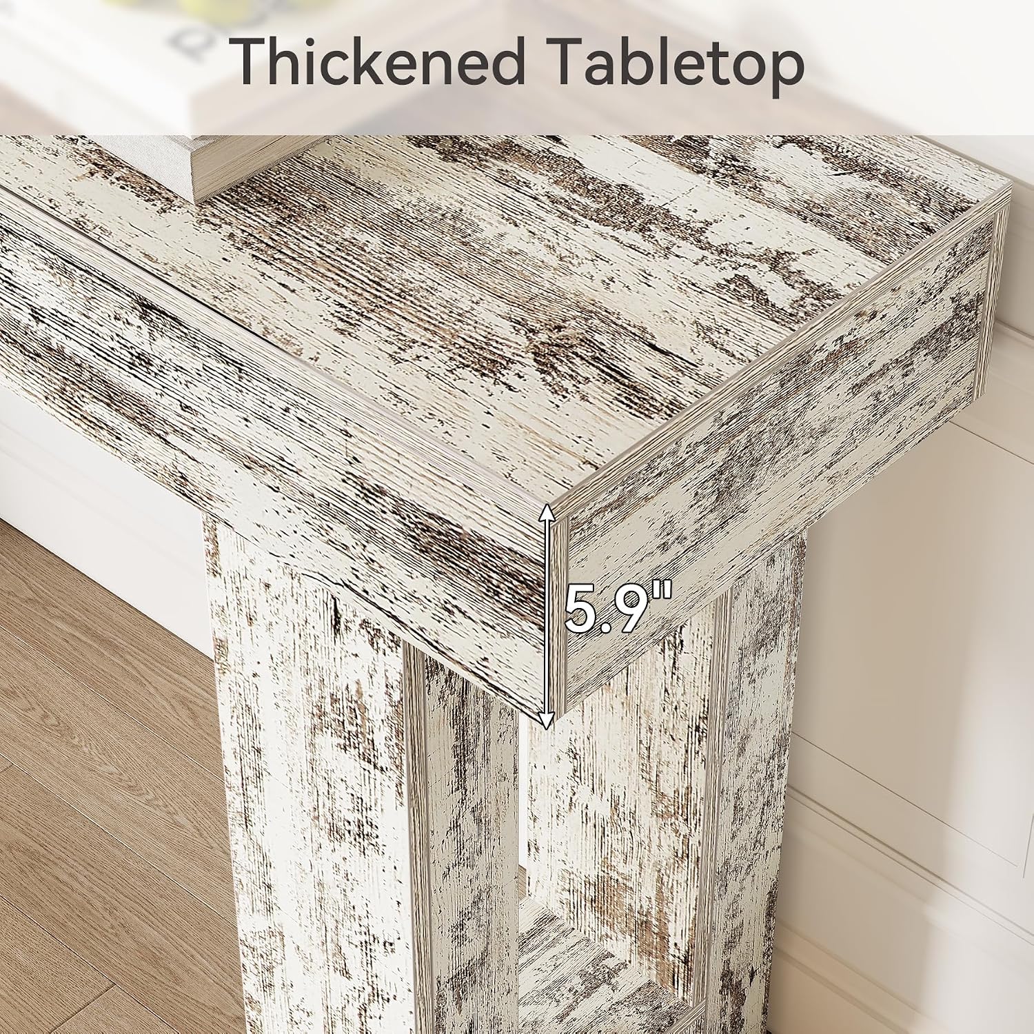 Little Tree 63-Inch Long Console Tables for Entryway, Large Sofa Table Behind Couch, Wooden Entry Foyer Hallway Table, Modern Console Sofa Tables for Living Room, Distressed White