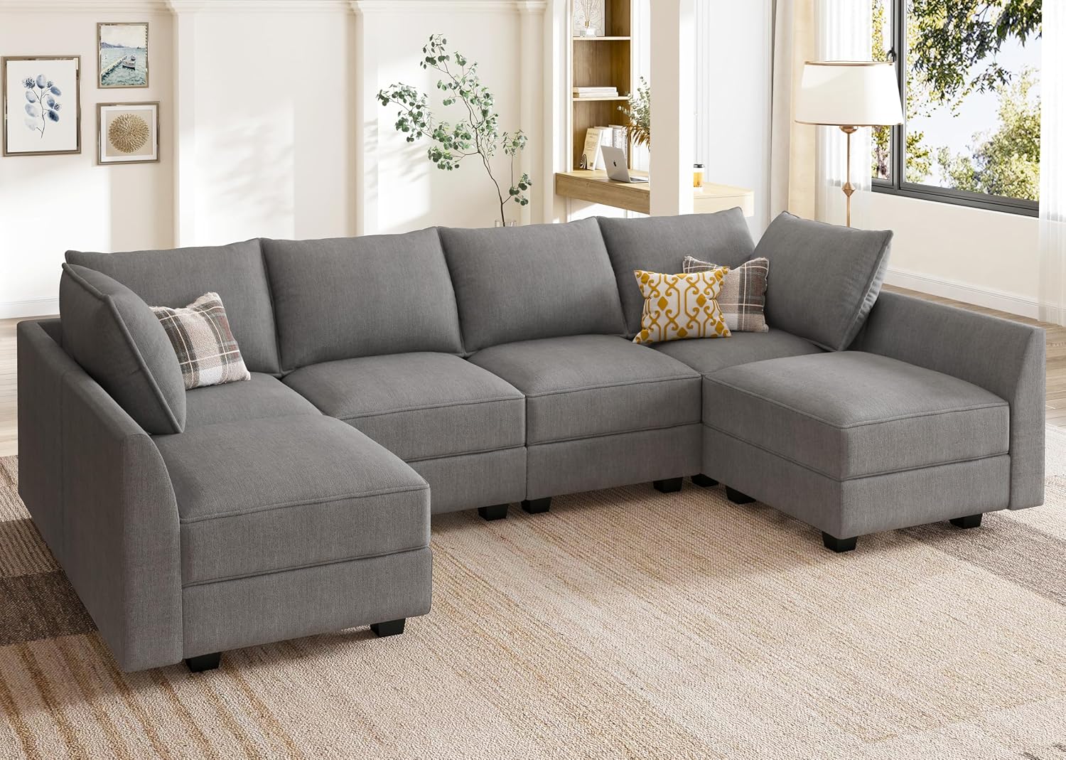 HONBAY Modular Sectional Sofa U Shaped Sectional Modular Sofa with Storage Convertible Sectional Couch for Living Room, Grey