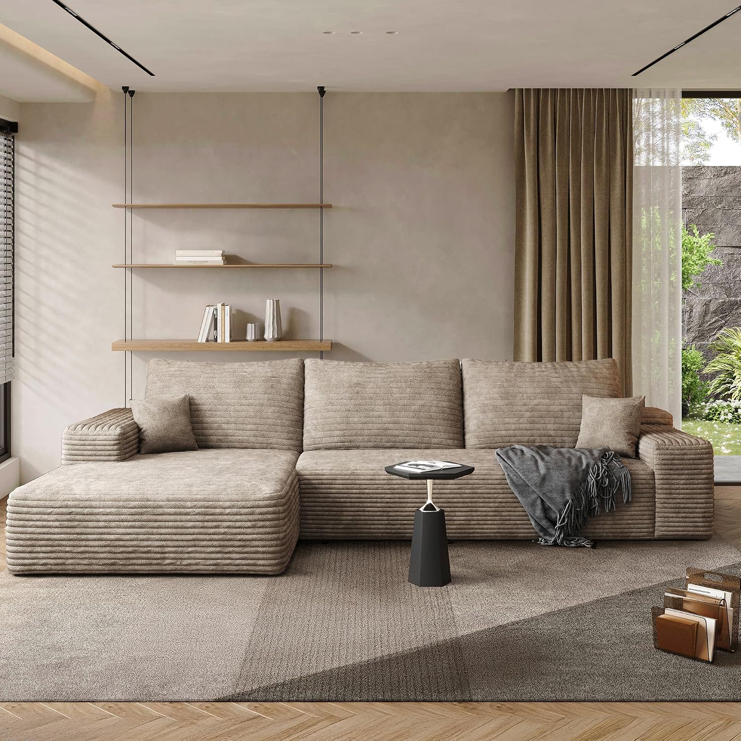 AUGOP 108' Sectional Couches for Living Room Modern Modular Sofa with L-Shape Couchs Upholstered Boneless Couch Deep Seat Sectional Couch with Chaise (Camel, Left Facing Chaise+2Seaters)