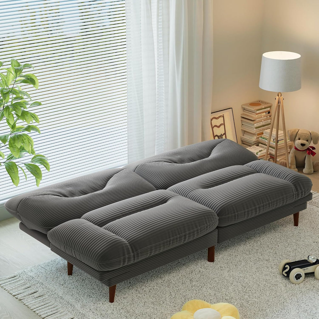 Homall Futon Sofa Bed, Modern Loveseat Futon Couch with Adjustable Backrest and Armrests, Sleeper Sofa Bed with Wood Frame for Living Room, Office, Apartment (Corduroy, Dove Gray)