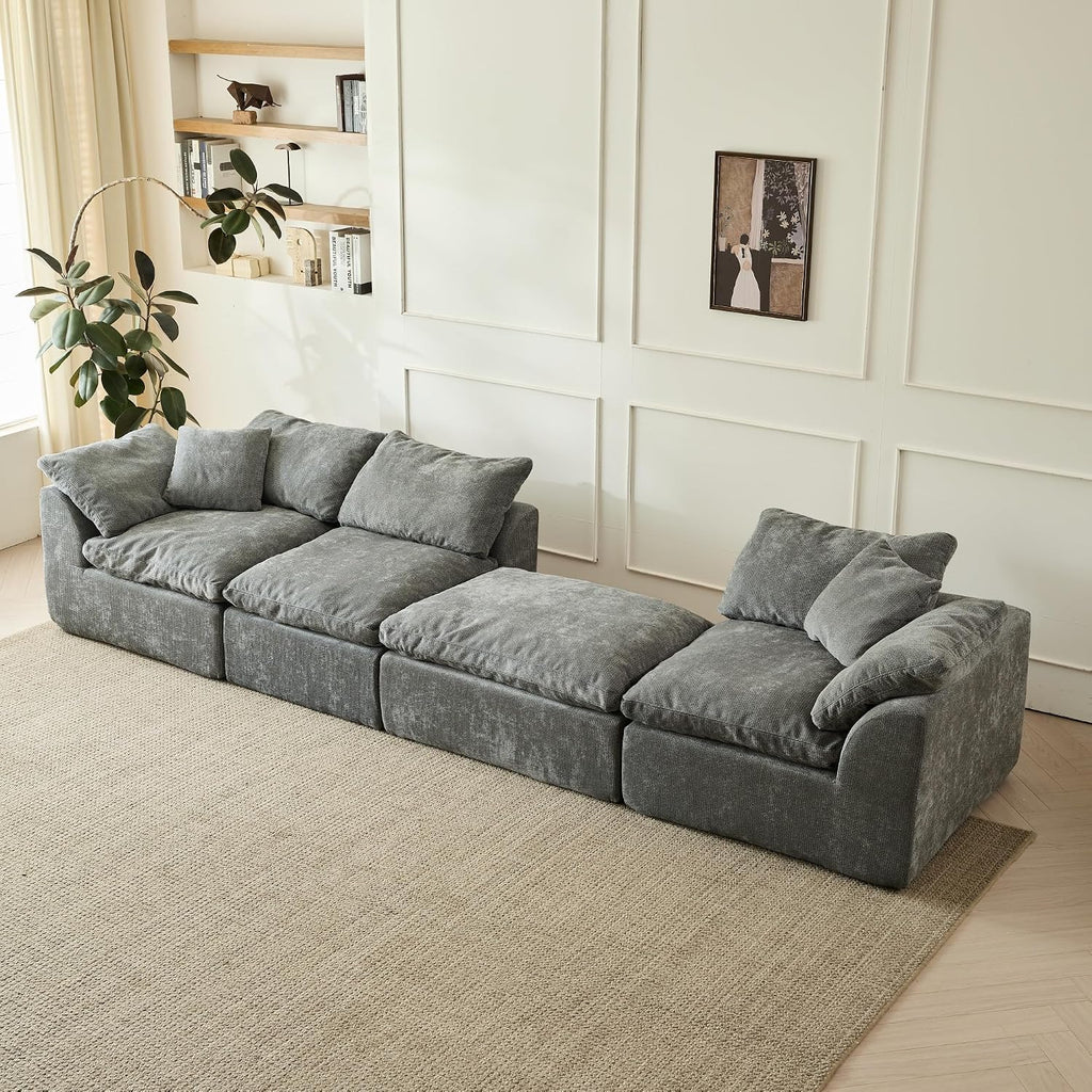 109' Modern Cloud Couches for Living Room, Deep Seat Convertible L-Shape Boneless Couch, Oversized Comfy 3-Seater Couch Chenille Fabric Compression Sofa Bed Modular Sectional Sofa,(Dark Grey)