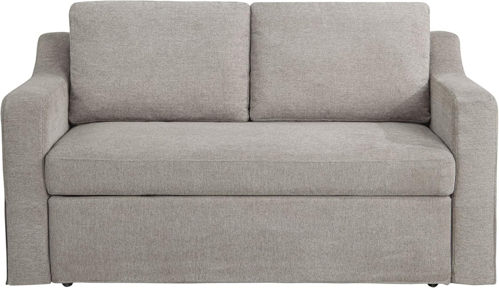 Serta Hawthorne 66.1' Slipcovered Convertible Sleeper Loveseat, Full Size, Dreamcoil Comfort, FingerGuard Pinch Point Protection, Polyester Tweed Fabric, Flax
