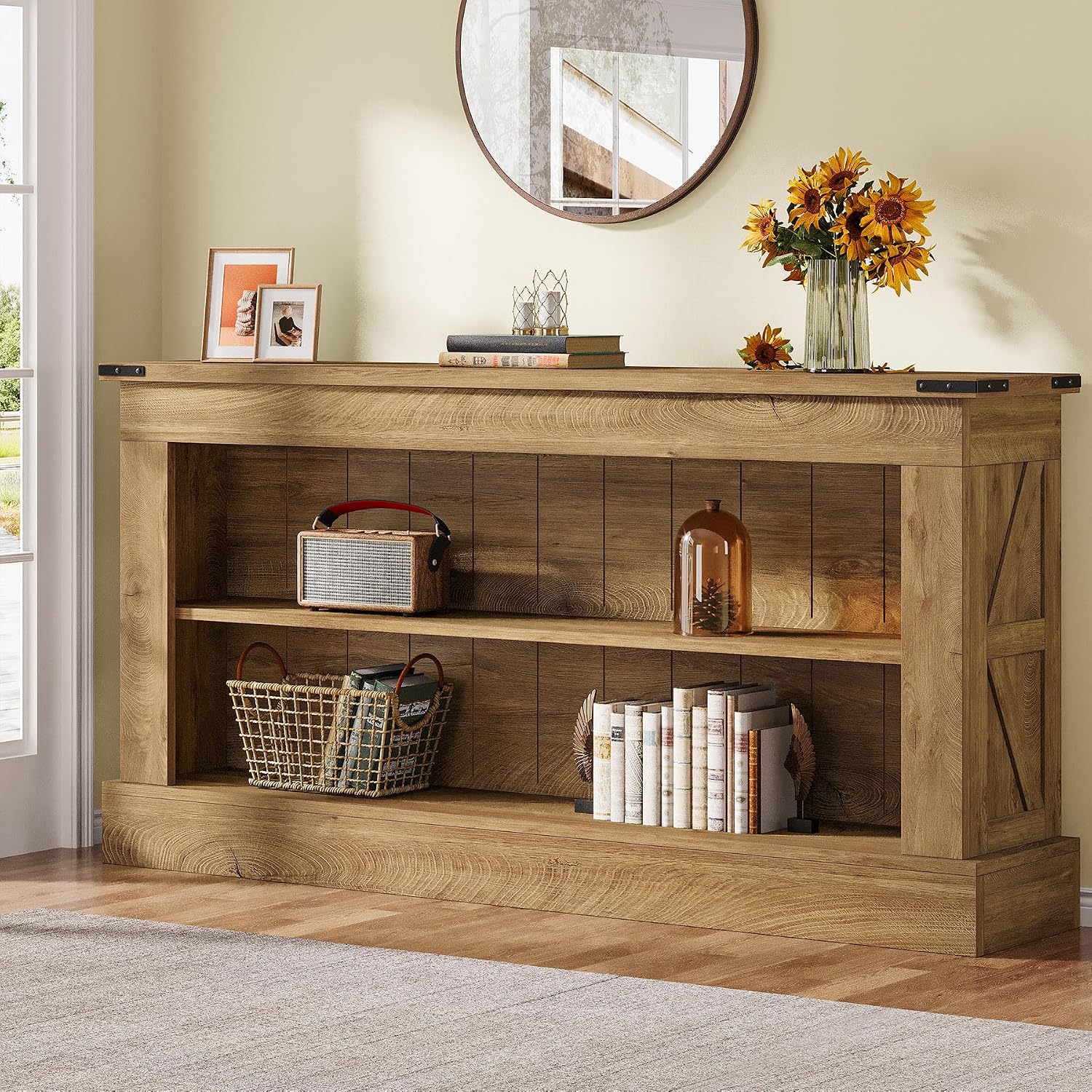 Tribesigns 63-Inch Long Console Table for Entryway, Narrow Long Entry Table with Shelves for Living Room, Farmhouse Sofa Console Behind Couch, for Foyer, Hallway, Brown