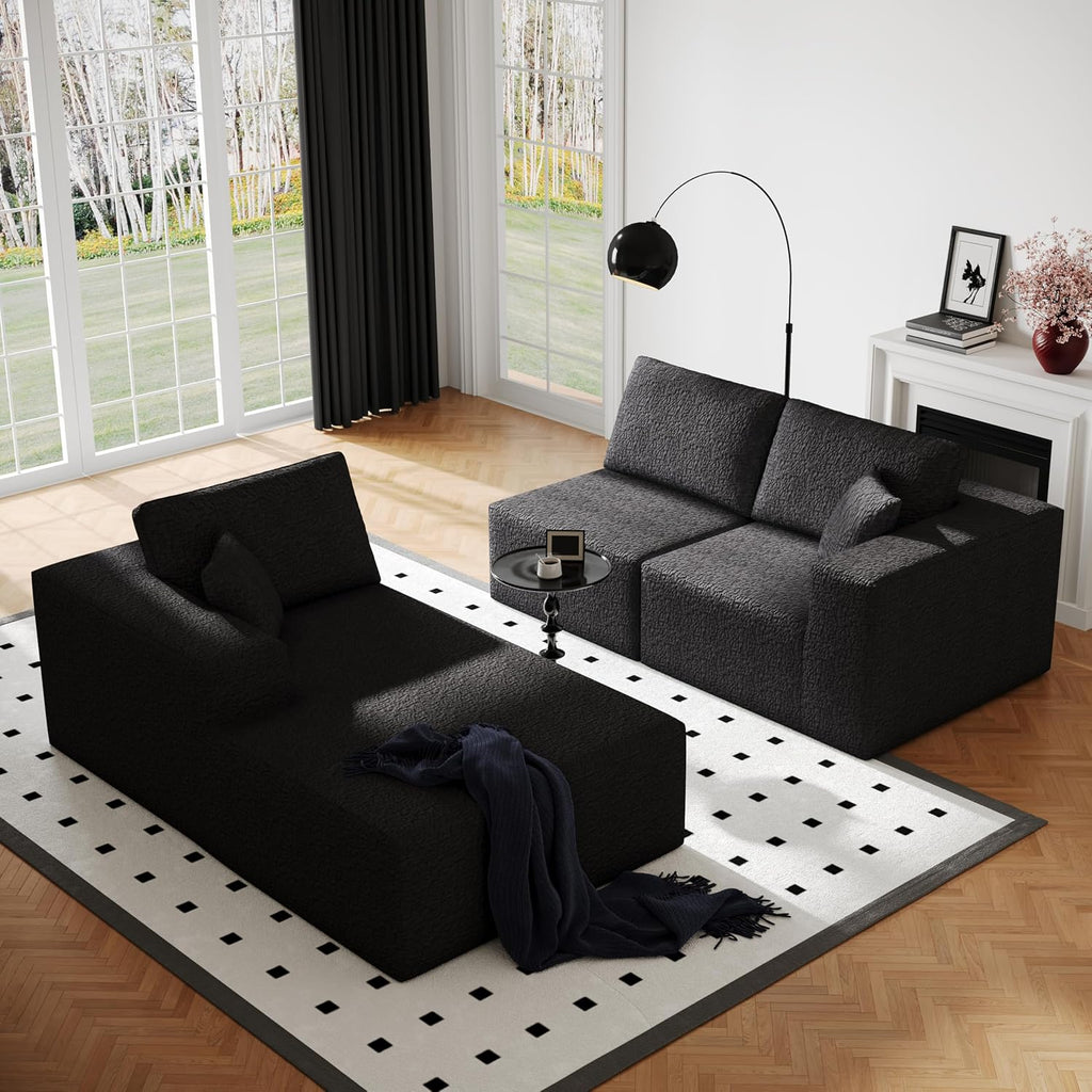 108' Cloud Modular Sectional Couch with L-Shape Chaise, Modern Sectional Sofa with Deep Seat Couch, Ultra Soft Knit Fabric Couches for Living Room, No Assembly Required, Left Facing Chaise (Black)