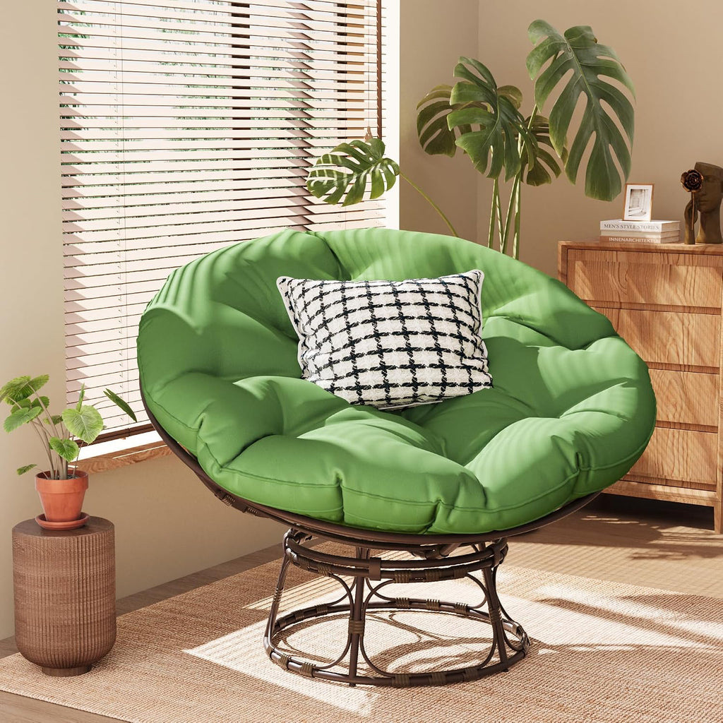 46'' Large Size Papasan Chair (Non-Swivel) with Cushion and Frame, Lazy Chair for Living Room and Bedroom, Green