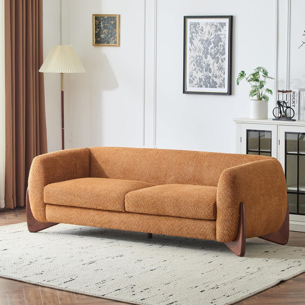 Christopher Knight Home Almab 82 Inches Sofa Couch, Cozy Boucle Upholstered 3-Seater Sofa, Wood Frame Couch, Comfy Couches for Living Room and Office, Modern Sofa, Caramel Brown