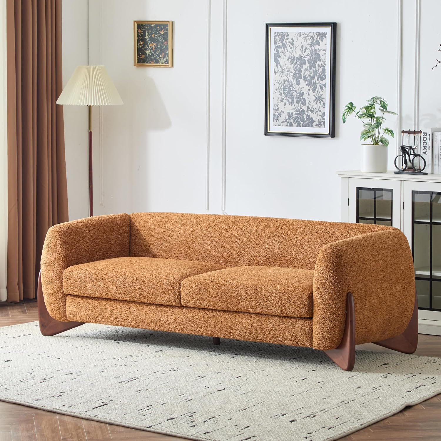 Christopher Knight Home Almab 82 Inches Sofa Couch, Cozy Boucle Upholstered 3-Seater Sofa, Wood Frame Couch, Comfy Couches for Living Room and Office, Modern Sofa, Caramel Brown