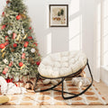 Outdoor Rocking Chair, Indoor & Outdoor Comfy Oversized Papasan Chair with Padded Cushion, Oversized Metal Frame Egg Chair for Living Room, Patio, Front Porch, Backyard