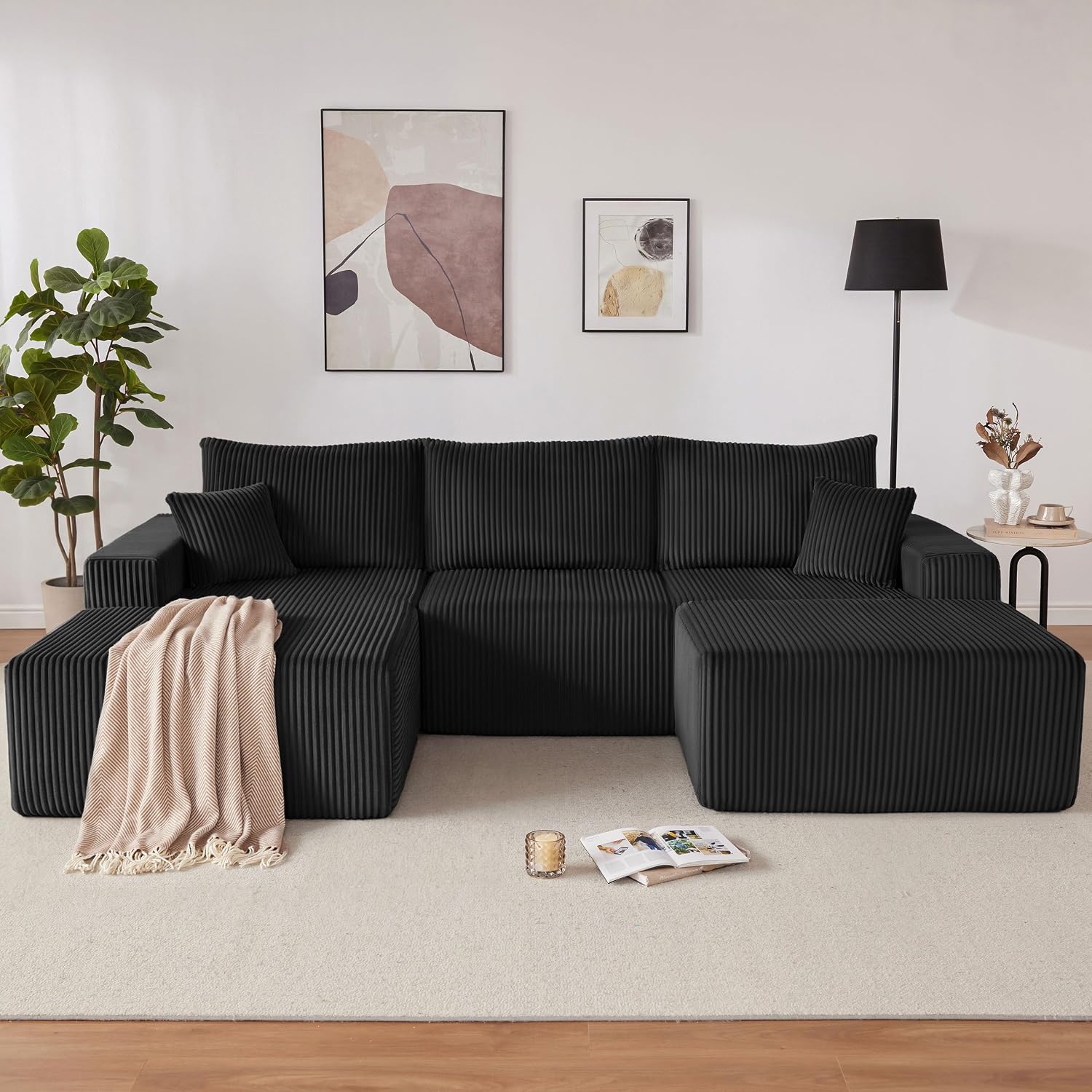 Weture 108' Modular Sectional Sofa, Cloud Sectional Couch with Deep Seat, Upholstered Boneless Couches for Living Room Bedroom, Modern Modular U-Shape Sofa Couch with Chaise, 5Seat, Black