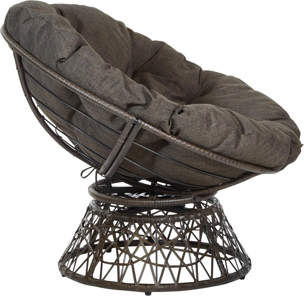 OSP Home Furnishings Wicker Papasan Chair with 360-Degree Swivel, Brown Frame with Brown Cushion