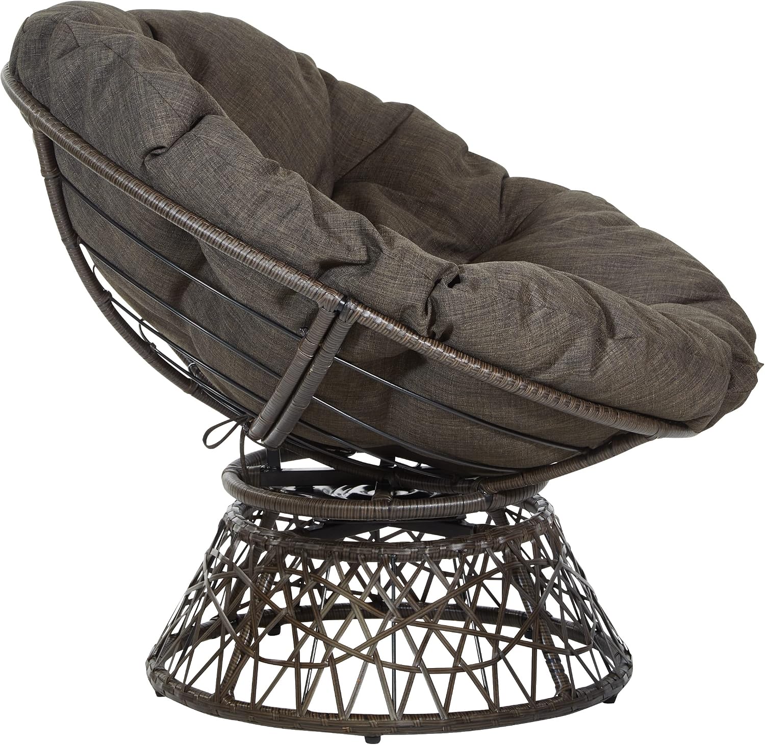 OSP Home Furnishings Wicker Papasan Chair with 360-Degree Swivel, Brown Frame with Brown Cushion