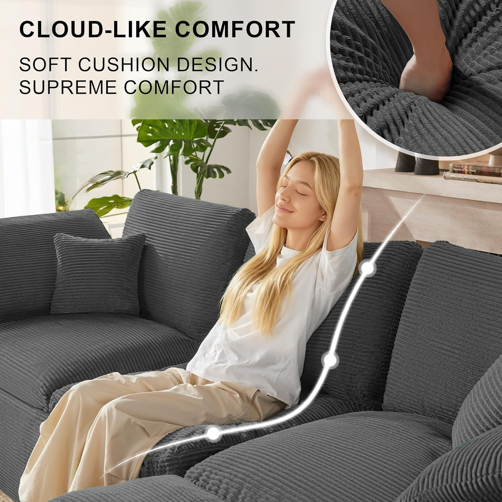 143' Cloud Sectional Couch, Boneless couches for Living Room, 7 Seater Large Modular Sectional Sofa with Deep Seat, Comfy Soft Cushions, No Assembly, Gray