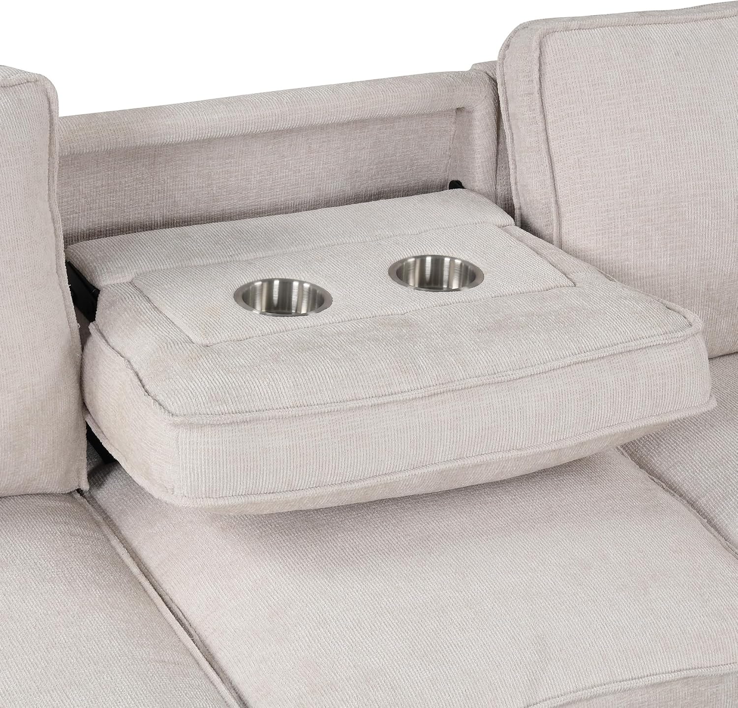 LUMISOL 89' Convertible Sleeper Sofa Bed, Modern L-Shaped Sectional Sofa with Reversible Storage Chaise, Chenille Pull Out Couch with Cup Holders & USB Charging Station for Living Room, Beige