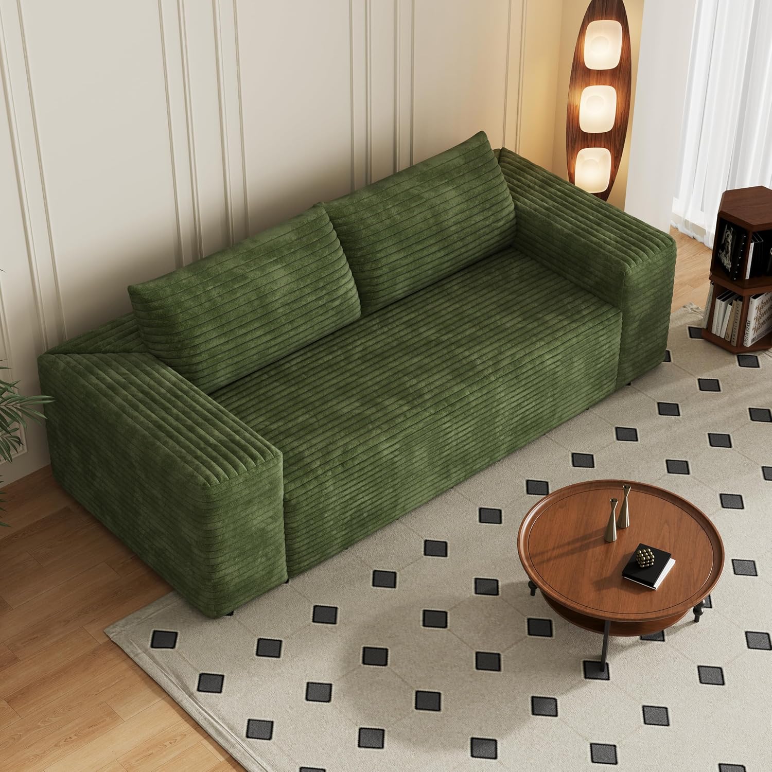 Eafurn Memory Foam Boneless Loveseat Sofa Couch, 3-Seater Upholstered Sofa with Corduroy Fabric and Wider Armrest, No Assembly Sofa for Living Room, Bedroom & Apartment
