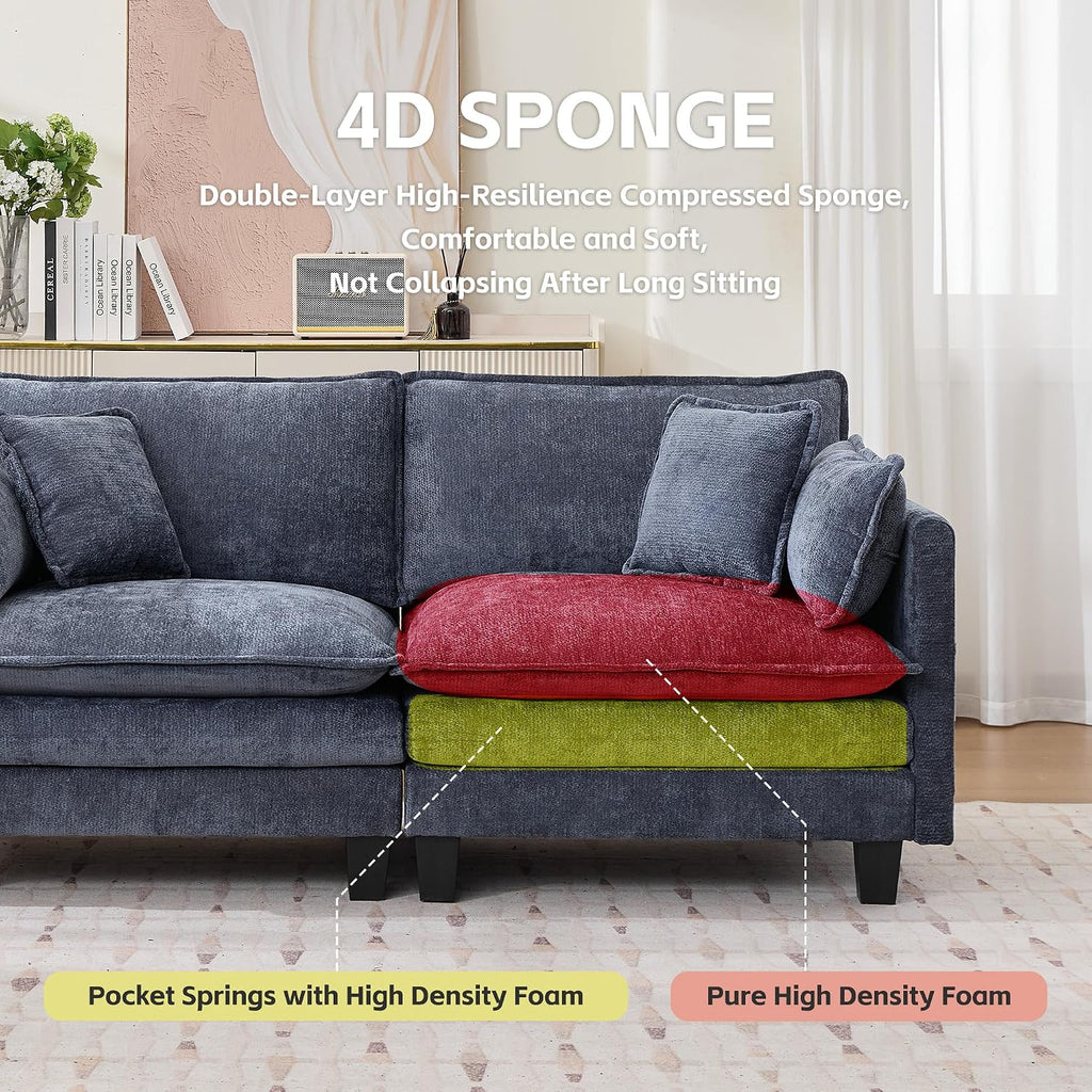 Modular Sectional Sofa, 75' Loveseat Modern Couches for Living Room, Comfy Cloud Couch with Deep Seat for Office and Apartment, with Charger, USB & Type-c Port, Blue Chenille Fabric