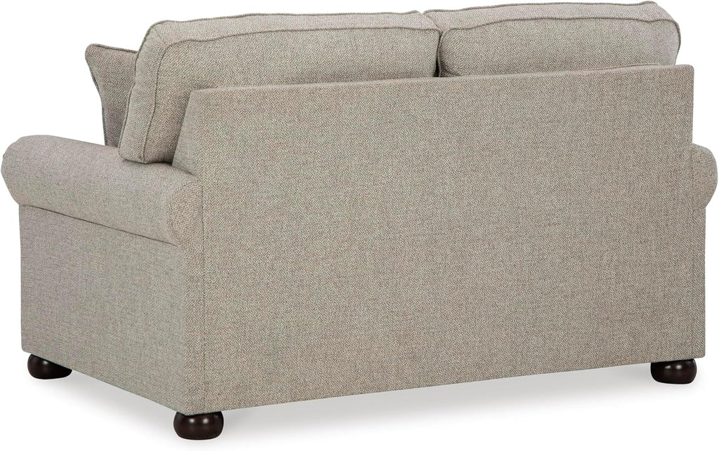 Signature Design by Ashley Gaelon Transitional Loveseat with Nailheads and 2 Accent Pillows, Beige
