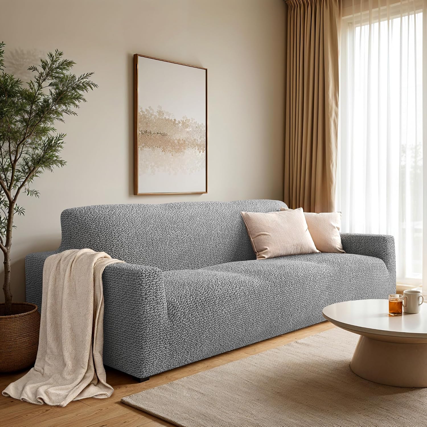 PAULATO BY GA.I.CO. Sofa Slipcover - Stretch Couch Cover - Stylish Cushion Sofa Cover - Soft Fabric Slip Cover - 1-Piece Form Fit Washable Protector for Pet - Microfibra Collection - Ash