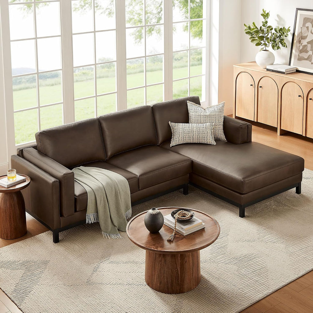 Modway Roscoe Right-Facing Sectional Sofa with Chaise in Espresso - 2-Piece Faux Leather Upholstered Deep Seat Couch, L Shaped Modular for Living Room or Lounge