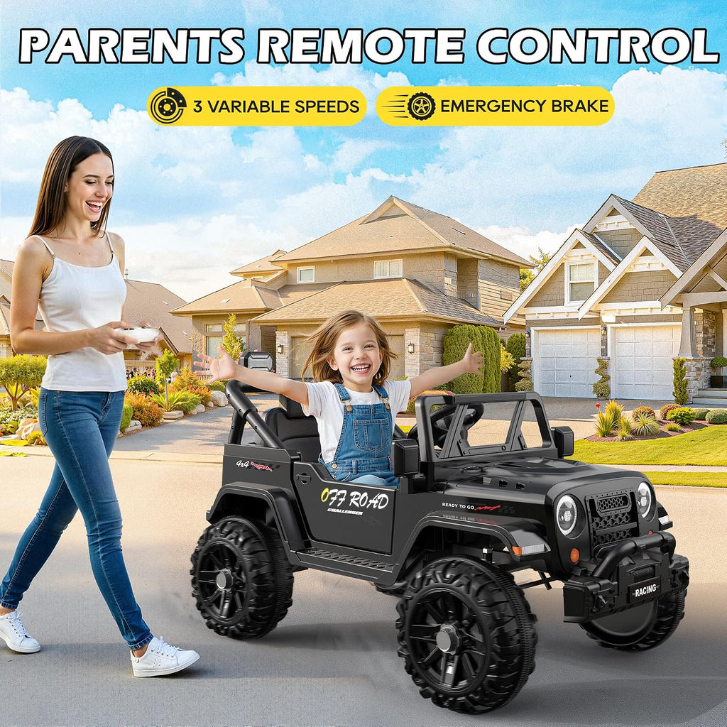 ARBELI 12V Ride On Truck Car with Remote Control, Kids Electric Vehicles with Bluetooth Music, Horn, 3 Speeds, 4 LED Lights, Soft Start, Ride on Toys for Toddler Boys & Girls (Black)