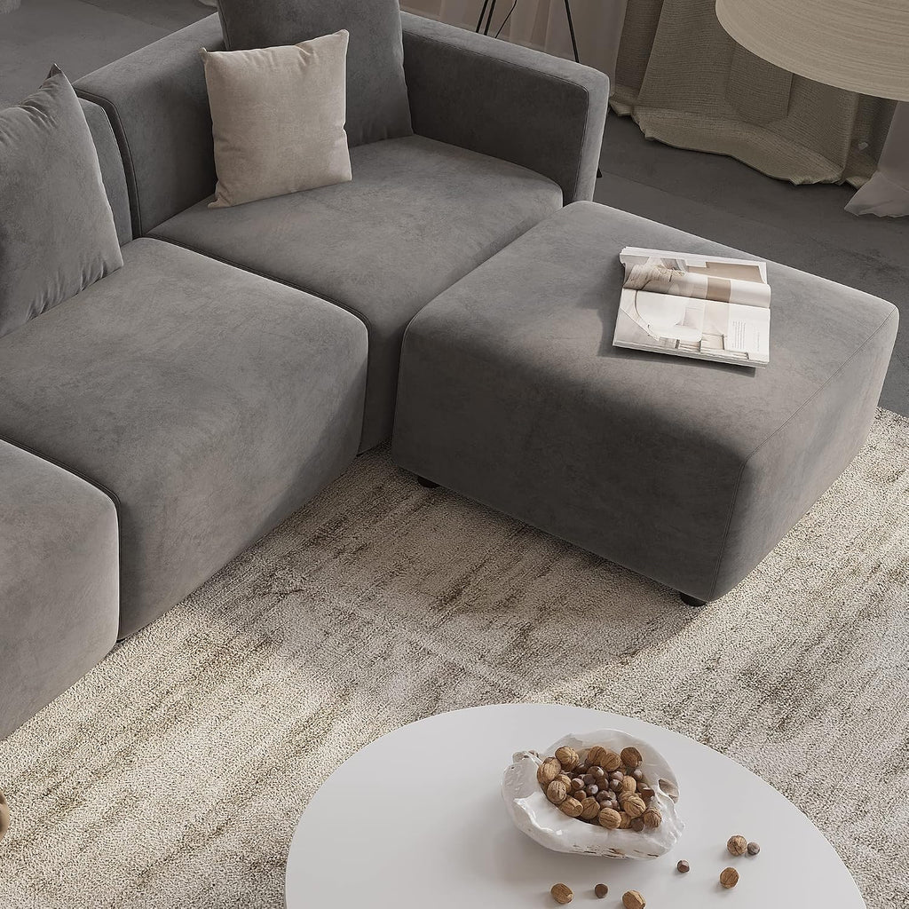 Acanva Luxury L-Shaped Upholstery Convertible Modular Sectional Sofa, Contemporary Reversible Couch with Chaise Lounge for Living Room, Apartment, 4 Piece Set, Suedette Dark Grey
