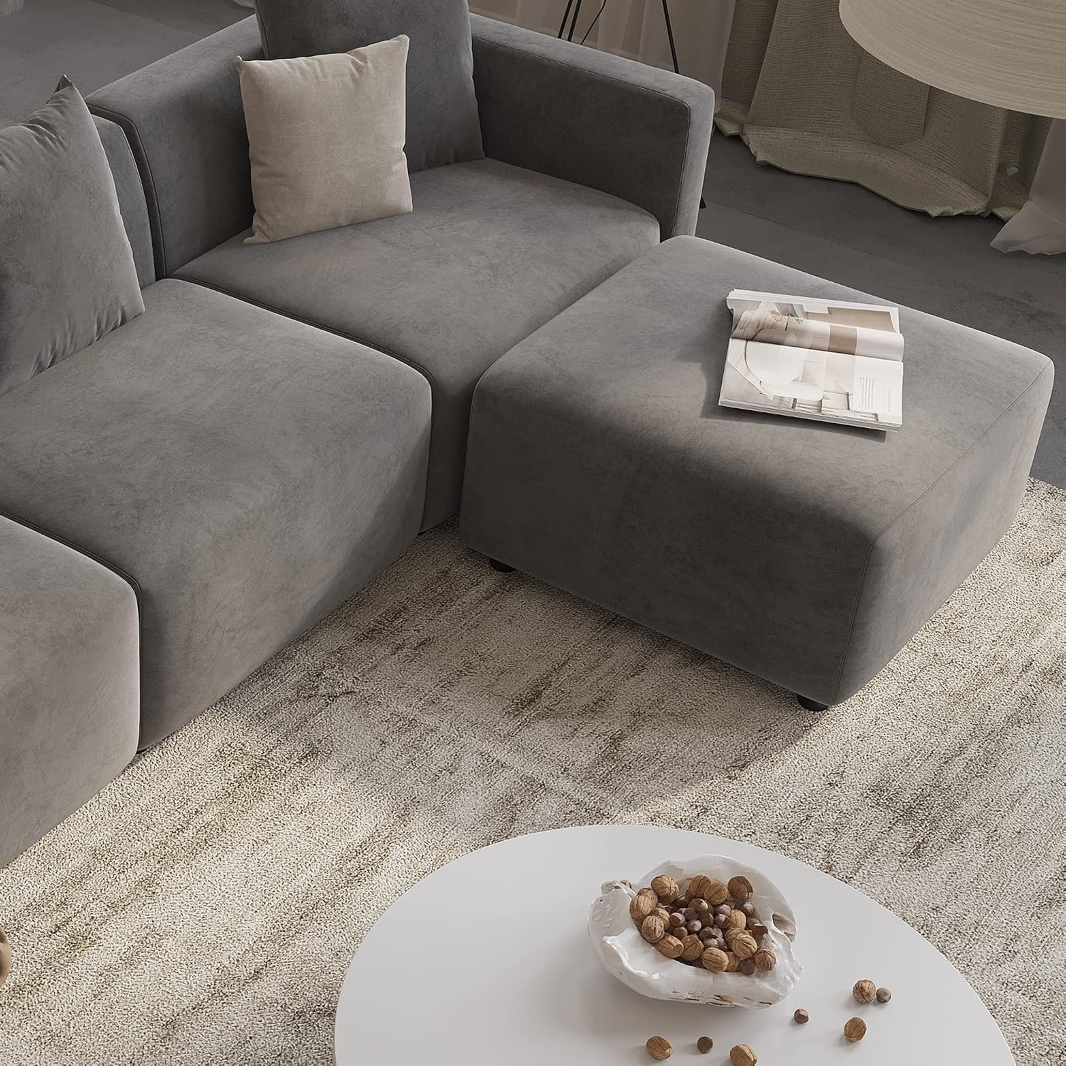Acanva Luxury L-Shaped Upholstery Convertible Modular Sectional Sofa, Contemporary Reversible Couch with Chaise Lounge for Living Room, Apartment, 4 Piece Set, Suedette Dark Grey