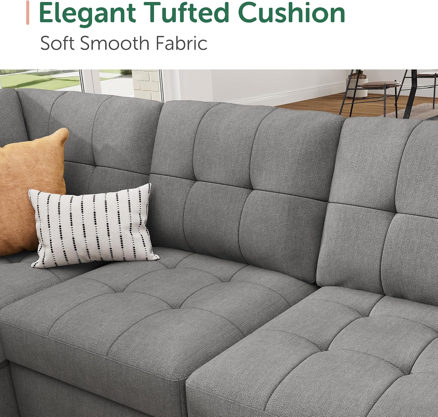 HONBAY Sleeper Sofa Bed with Storage Chaise, Sectional Couch with Pull Out Bed, U Shaped Sectional Sleeper Sofa Couch, Grey
