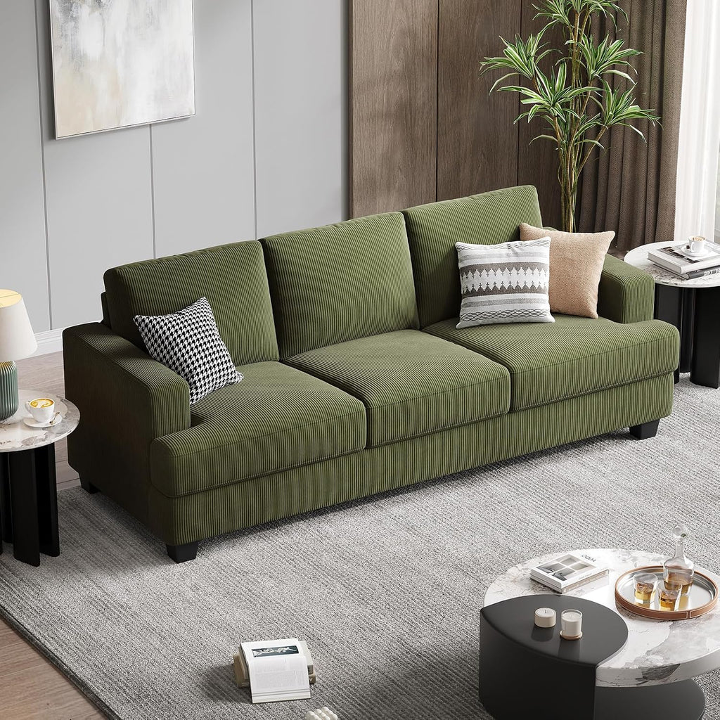 COPIAE 89 Inch Sofa with Extra Deep Seats Oversize, 3 Seater Sofa for Living Room, Modern Couch and Sofa, Comfy Armrests and Seats and Backrests, Easy Installation, Corduroy Fabric Green
