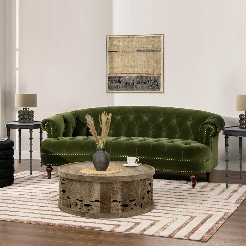 Jennifer Taylor Home La Rosa Victorian Chesterfield Tufted Sofa, Olive Green Performance Velvet