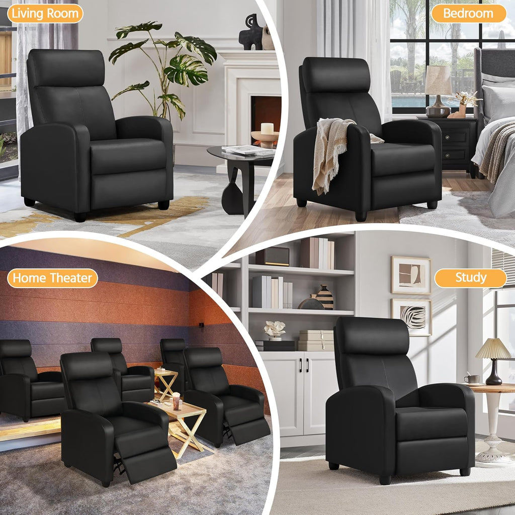 Yaheetech Recliner Chair PU Leather Recliner Sofa Home Theater Seating with Lumbar Support Overstuffed High-Density Foam & Pocket Springs, Push Back Recliners Armchair for Living Room