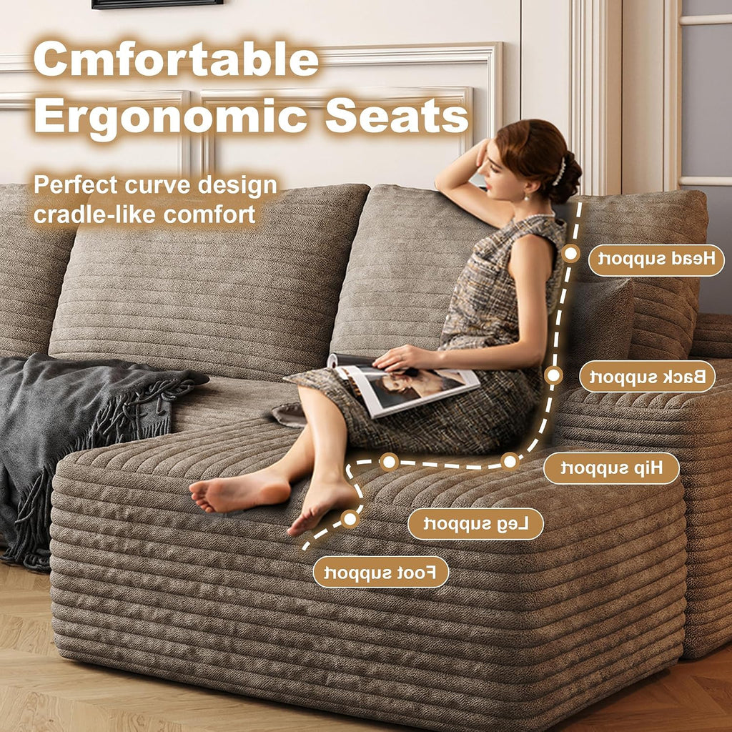 AUGOP 108' Sectional Couches for Living Room Modern Modular Sofa with L-Shape Couchs Upholstered Boneless Couch Deep Seat Sectional Couch with Chaise (Camel, Left Facing Chaise+2Seaters+1Ottoman)