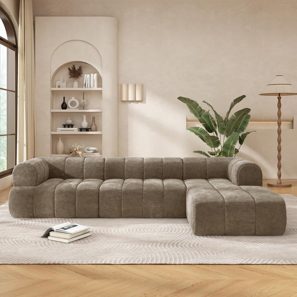 Christopher Knight Home Mania 122' Modular L-Shape Sofa Couch with Chaise Lounge, Modern Sectional Sofa Set for Living Room, Boucle Fabric Upholstered Cloud Couch with Deep Seat, Brown