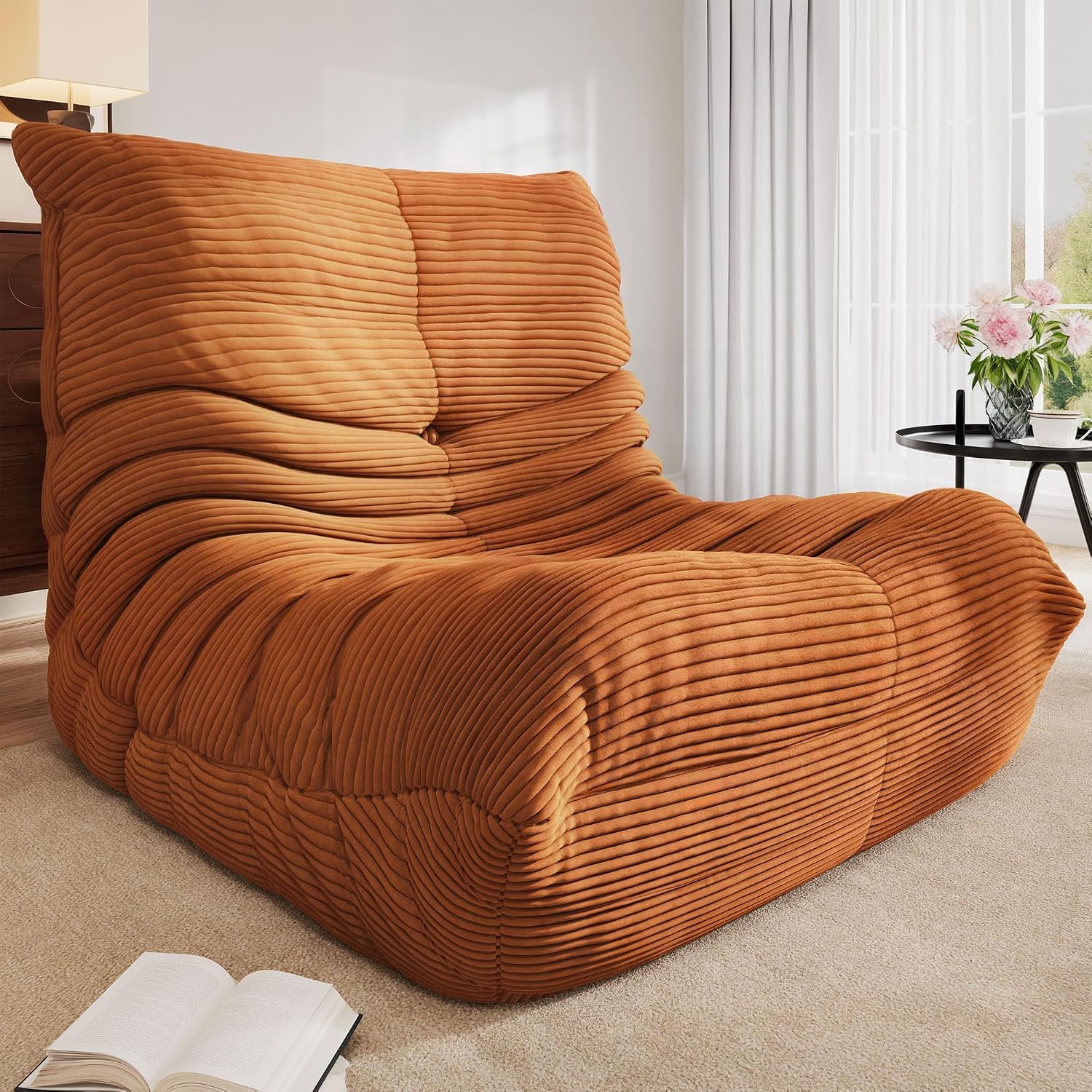 YITAHOME Bean Bag Chairs for Adults, Giant Lazy Floor Sofa with Memory Foam, Comfy Cordury Fireside Chair Beanbags for Living Room Apartment Dorm Office, Brown
