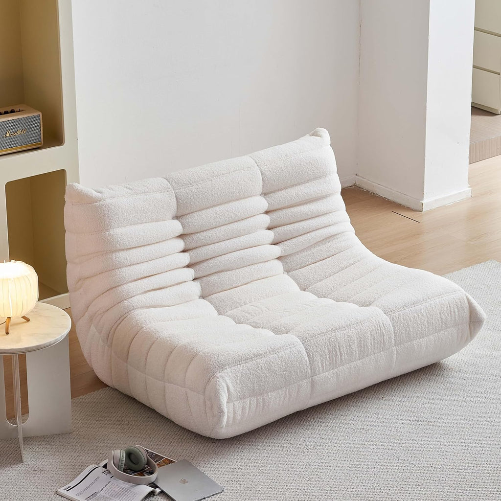 YVDNHP Bean Bag Chair for Adults, Oversized Loveseat Fireside Chair Comfy Bean Bag Couch, 2 Seater Lazy Sofa Couch Memory Foam Floor Chair Loveseat for Living Room, Bedroom Apartment Office (Beige)