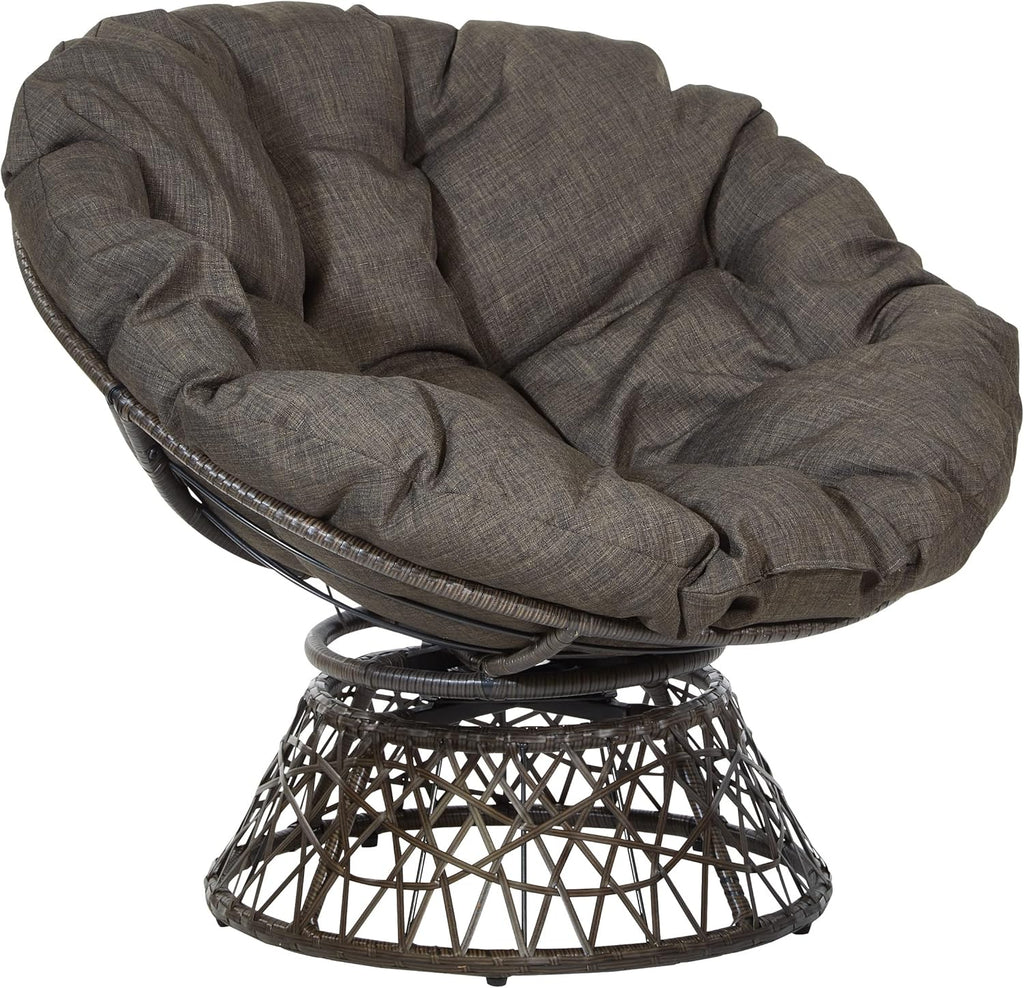 OSP Home Furnishings Wicker Papasan Chair with 360-Degree Swivel, Brown Frame with Brown Cushion
