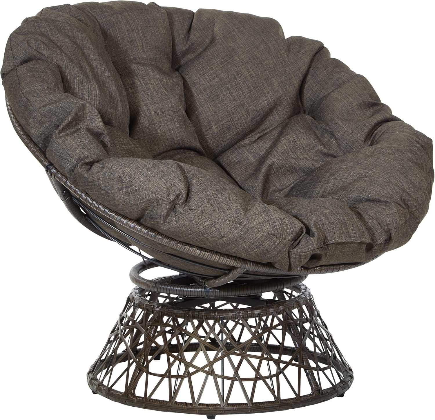 OSP Home Furnishings Wicker Papasan Chair with 360-Degree Swivel, Brown Frame with Brown Cushion