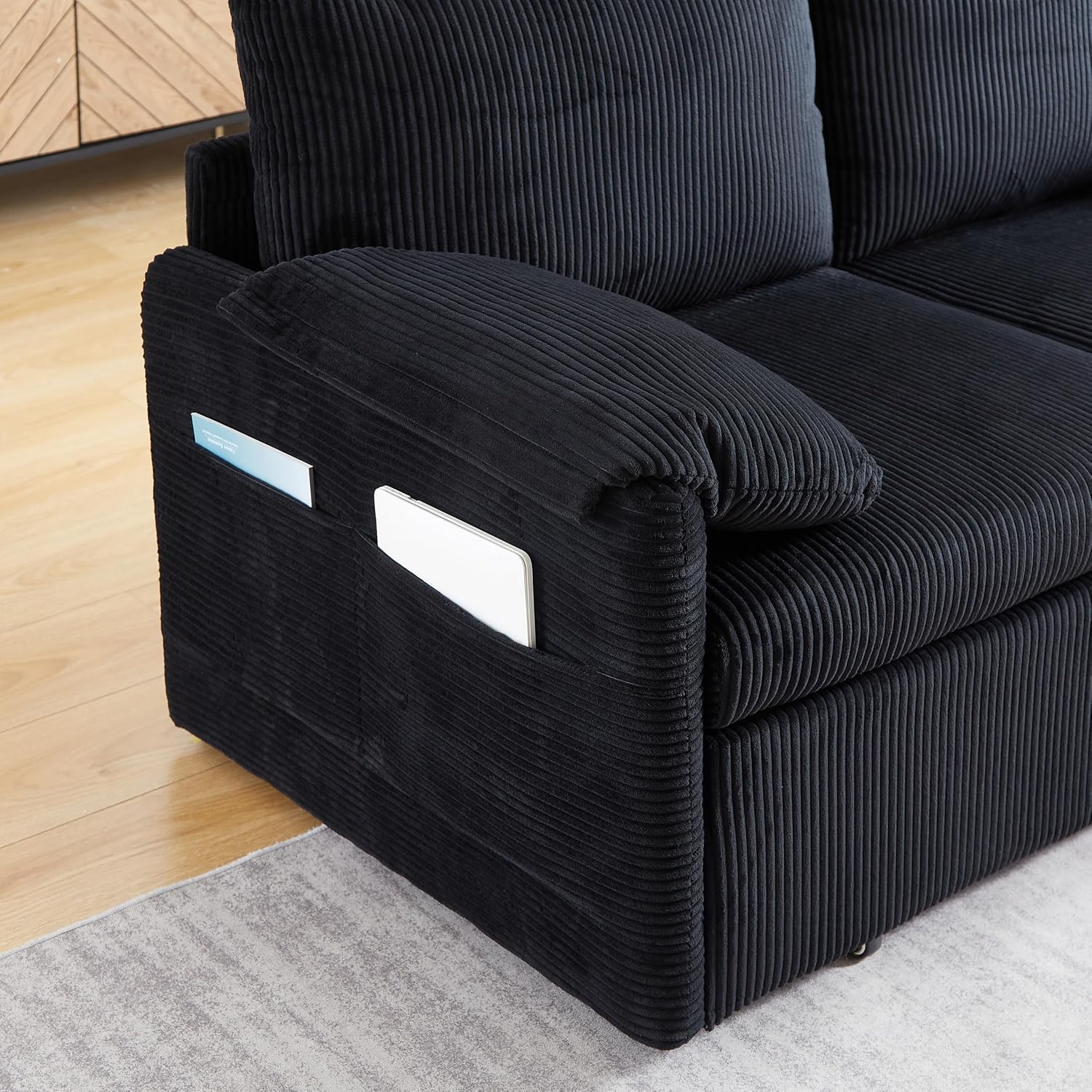Eafurn 3 in 1 Convertible Pull Out Sleeper Sofa Couch Bed Queen Size, Corduroy Pullout Lounge Loveseat RV Sofa&Couches Sofabed with Soft Pillows Armrest,Side Pockers for Living Room Apartment