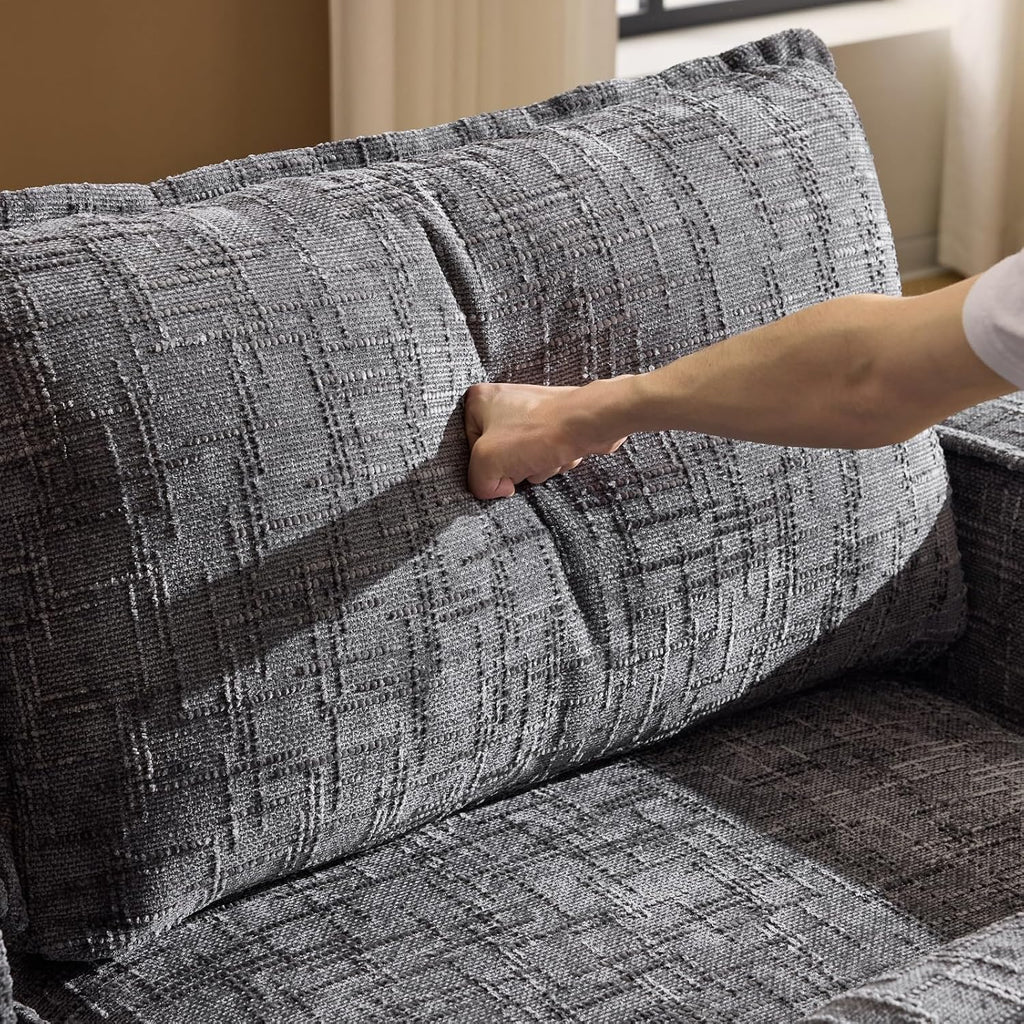 VINGLI 111' Convertible Modular Sectional Sofa,Comfortable L Shaped Reversible Couch with Ottoman, Removable 3 Seater Boneless Modern Couch, Durable Chenille Cloud Sofa for Living Room,Grey