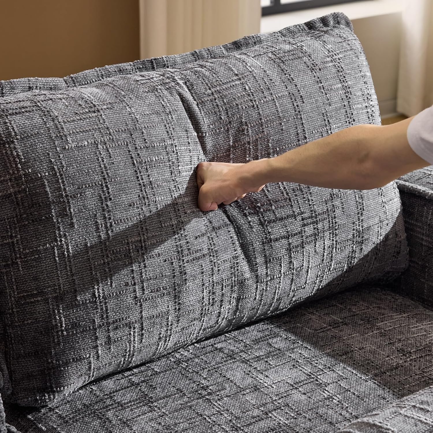 VINGLI 111' Convertible Modular Sectional Sofa,Comfortable L Shaped Reversible Couch with Ottoman, Removable 3 Seater Boneless Modern Couch, Durable Chenille Cloud Sofa for Living Room,Grey