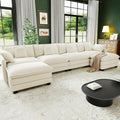 146' Cloud Couch Sectional, U Shaped Modular Sectional Sofa, 4-Seat Deep Seat Couch with 6 Removable Washable Pillows and 2 Ottoman for Living Room, Bedroom, Apartment, Beige