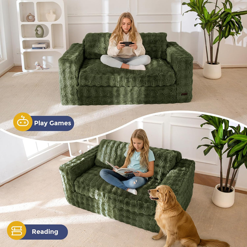 MAXYOYO Loveseat Sofa for Living Room, Small Sofa Couch Tufted Boneless Couch, Comfy Bean Bag Chair for Small Space Bedroom Apartment, No Assembly Needed, Green