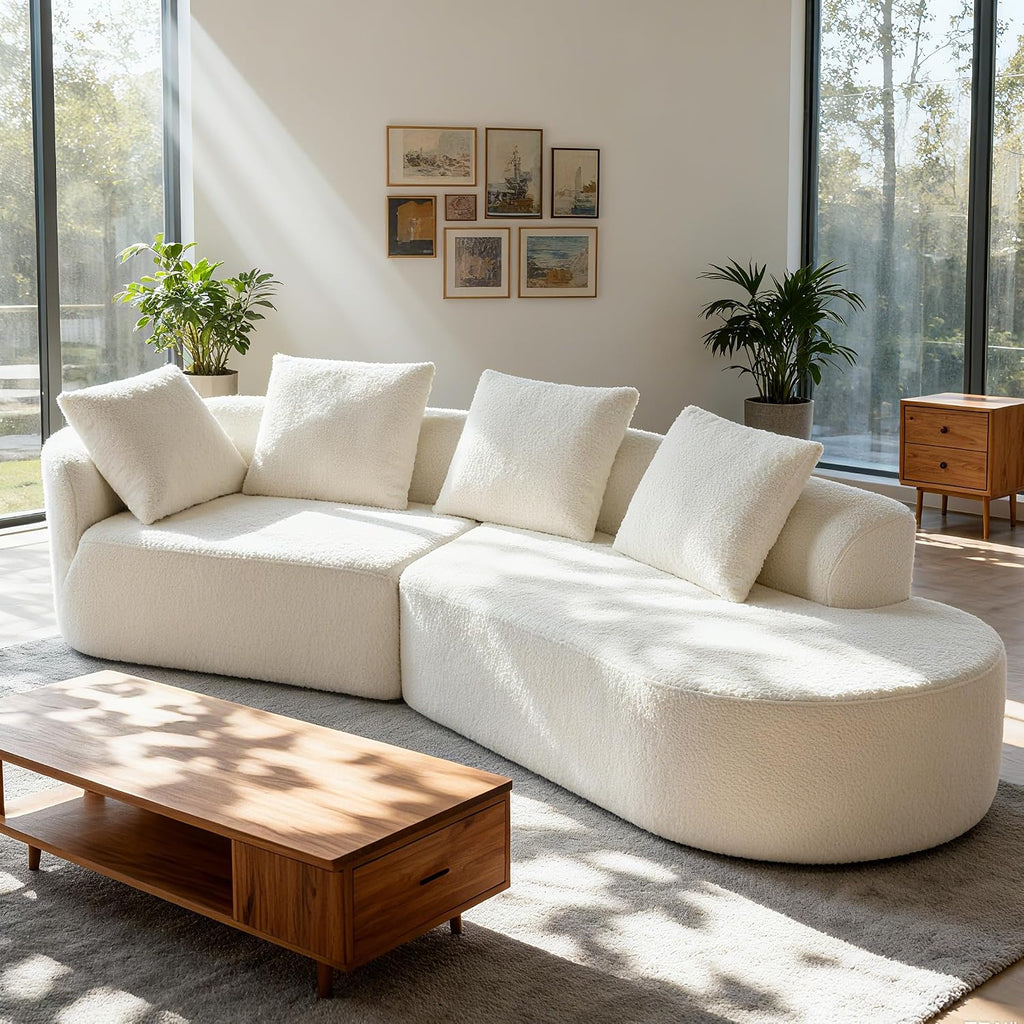 Christopher Knight Home Randa Modern Fabric Upholstered 5-Seater Sofa, Oversized Chair Cloud Couch, Fully Assembled Long Sofa Chaise Lounge, Fully Assembled, Milky White