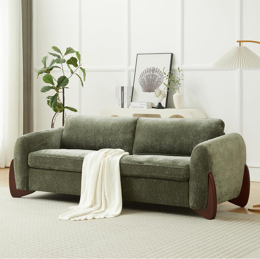 Christopher Knight Home Taki 89 Inches Sofa Couch, Cozy Chenille Upholstered 3-Seater Sofa, Wood Frame Couches, Comfy Home Sofa Living Room and Office, Lounge Seating with Armrests, Olive Green