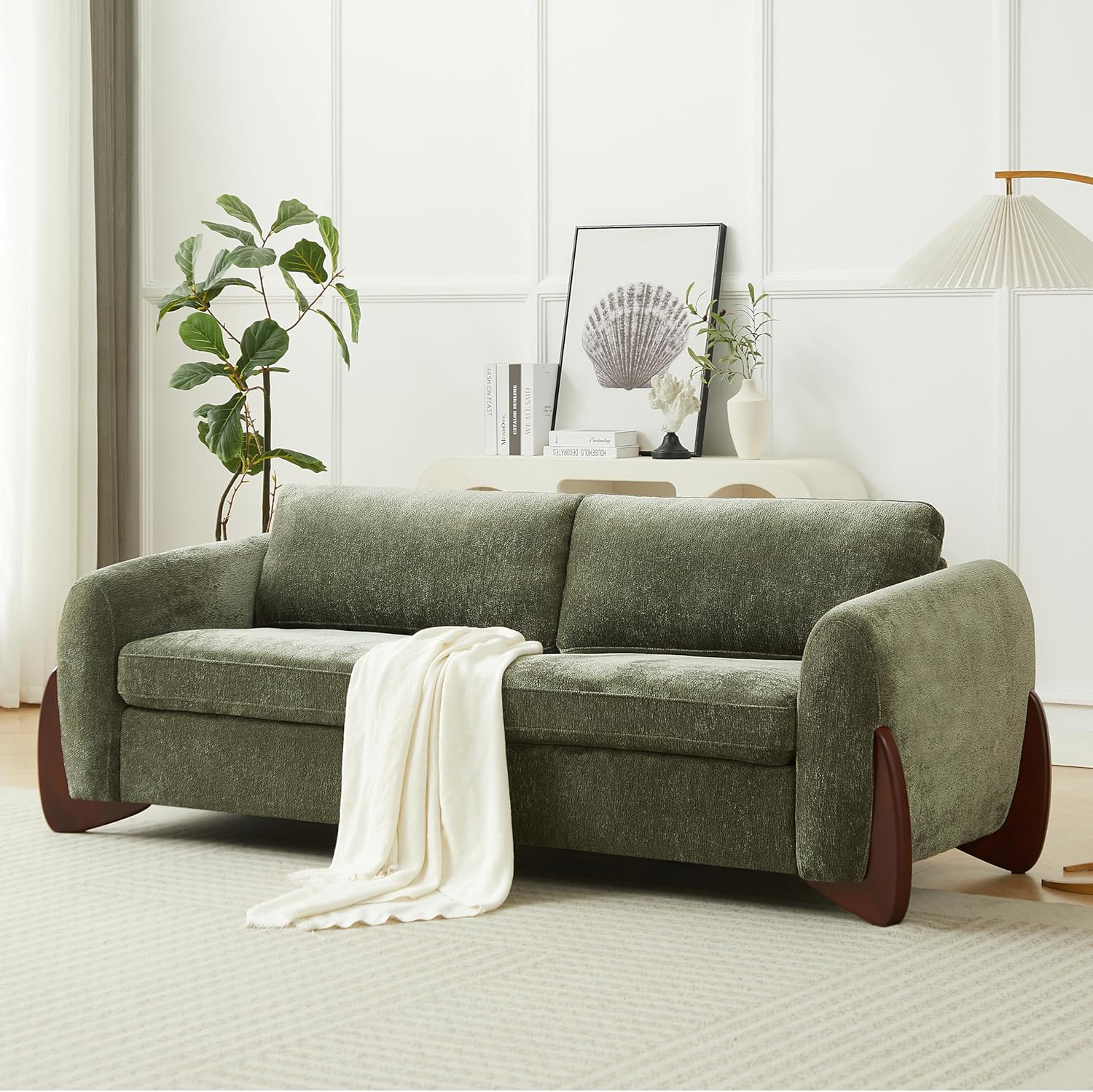 Christopher Knight Home Taki 89 Inches Sofa Couch, Cozy Chenille Upholstered 3-Seater Sofa, Wood Frame Couches, Comfy Home Sofa Living Room and Office, Lounge Seating with Armrests, Olive Green