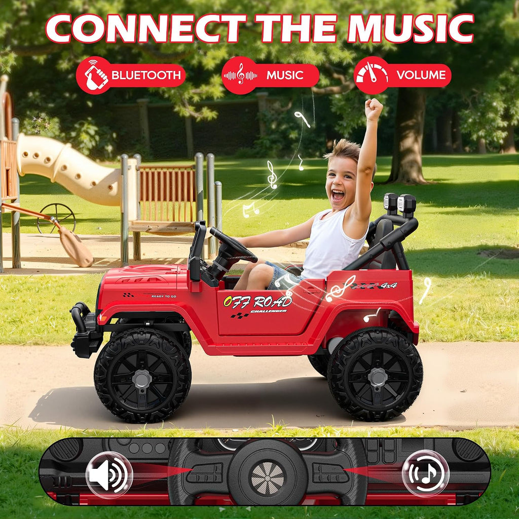 ARBELI 12V Ride On Truck Car with Remote Control, Kids Electric Vehicles with Bluetooth Music, Horn, 3 Speeds, 4 LED Lights, Soft Start, Ride on Toys for Toddler Boys & Girls (Red)